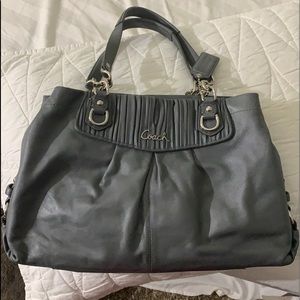 Authentic Coach Handbag - Grey Leather with Purple Liner